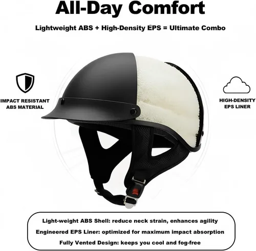 Vista 3 de Casco medio para motocicleta, Cascos de cara abierta, Cascos aprobados por la DOT para hombres, mujeres, motociclistas, scooter (Negro mate)