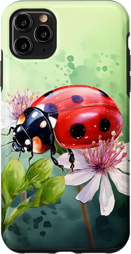 Vista 13 de Funda para iPhone 16 con diseño de mariquita en flores, color verde