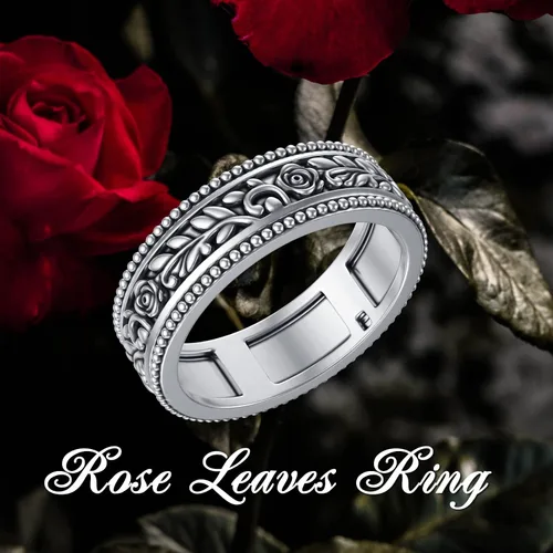 Vista 6 de PROESS Rose Leaves Ring Jewelry 925 Sterling Silver Rings Spinner Ring for Women men Stress Relief Ring Size 7-8