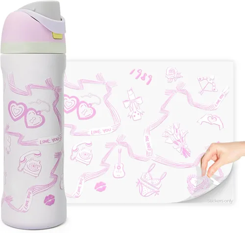 Vista 3 de Swiftie-Inspired - Adhesivo estético de transferencia UV rosa para Owala FreeSip 24 onzas, calcomanía para botella bonita y elegante inspirada