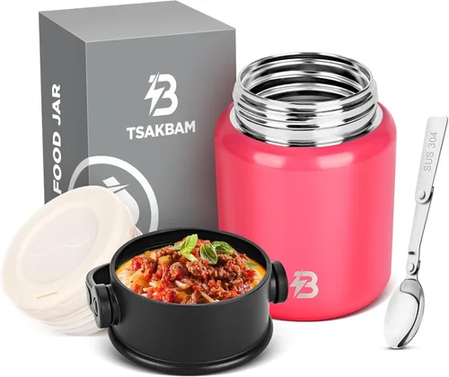 Vista 9 de Termo de sopa para comida caliente, 17 onzas con aislamiento para alimentos con boca ancha, acero inoxidable, lonchera térmica para adultos con Rosa