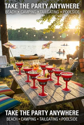 Vista 9 de Red Cup Living Vasos de margarita de plástico reutilizables con tallo de 15 onzas, tazas de cóctel inastillables, copas de fiesta duraderas