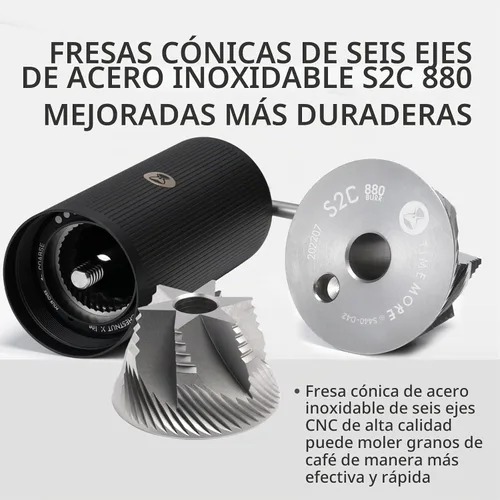 Vista 3 de TIMEMORE Molinillo de café manual de acero inoxidable con rebabas cónicas con capacidad de 0.71 oz numérico externo ajustable, molinillo de expressp