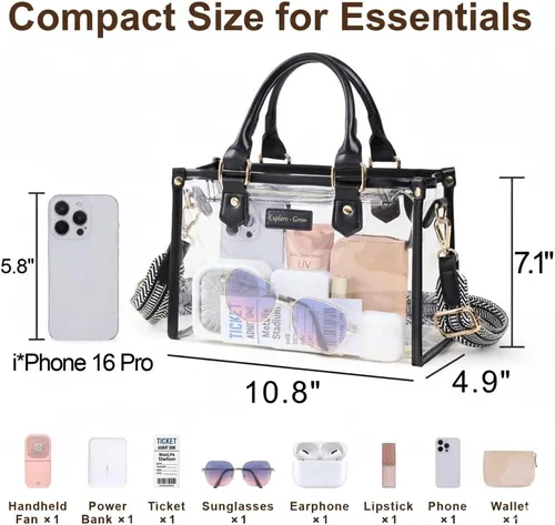 Vista 3 de PACKISM Bolsa transparente aprobada para estadios, bolsa transparente para eventos de estadio con bolsa interior, perfecta para eventos deportivos