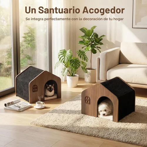 Vista 2 de Casa moderna de madera para gatos de interior, cama cueva cerrada de grado
