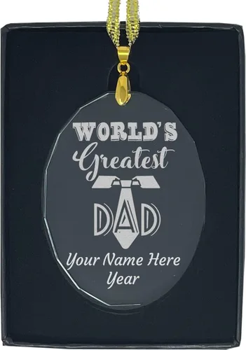 Vista 8 de LaserGram Personalized Glass Christmas Ornament, World's Greatest Dad, Custom Laser Engraved Gift Idea (Diamond Shape)