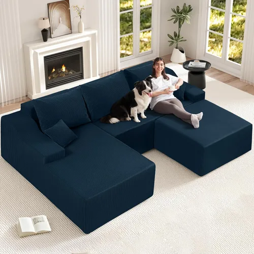 Vista 25 de HABUTWAY Sofá modular modular de 101 pulgadas con asiento profundo, moderno sofá convertible en forma de L, sofá tapizado con diván para sala