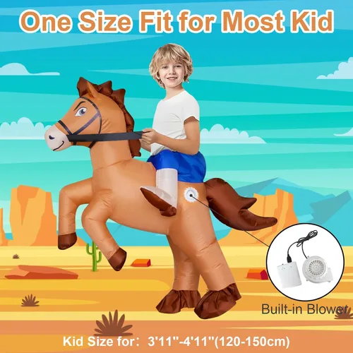 Vista 2 de Stegosaurus Disfraz inflable de caballo para niños, Halloween, montar a caballo, vaquero, disfraces divertidos para niños y niñas, fiesta de cosplay