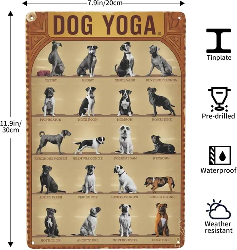 Vista 3 de Whimsical Dog Yoga Cartel de lata de 8 x 12 pulgadas divertido arte de pared de metal para spa de mascotas, estudio de yoga y decoración bohemia