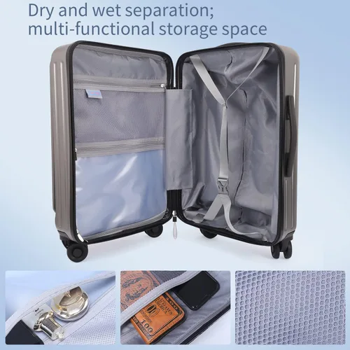 Vista 3 de TydeCkare Equipaje de mano de 20 pulgadas con bolsillo frontal con cremallera, 45L, maleta rígida ligera de ABS + PC con bloqueo TSA y ruedas