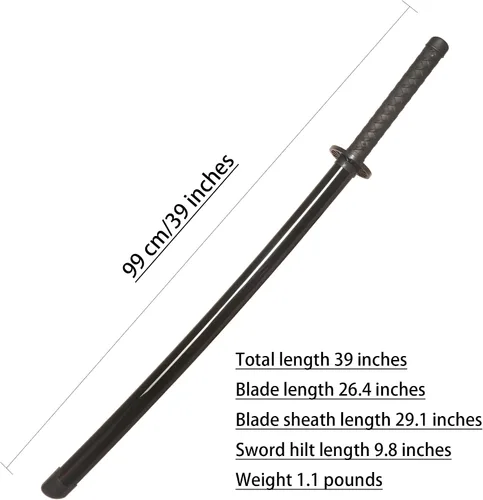 Vista 2 de Espada de plástico de polipropileno negro de 39 pulgadas, utilizada para cosplay, práctica diaria, regalo, decoración de fiesta