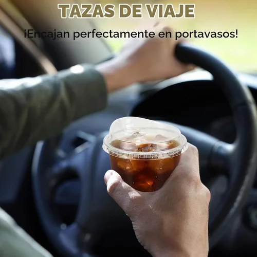 Vista 5 de 50 vasos de plástico transparente de 10 onzas con tapas