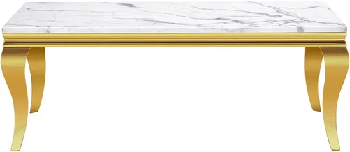 Vista 8 de Mesa de centro moderna, mesa central rectangular de mármol sintético blanco de 47 pulgadas, mesa de té de cóctel con acabado espejo dorado, base