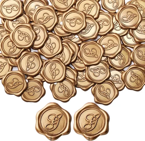 Vista 30 de Yoption - Pegatinas adhesivas de sello de cera con letra inicial A, paquete de 25 pegatinas de sello de cera con letra antigua dorada, sellos