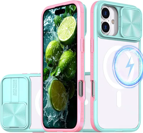 Vista 10 de Funda magnética para iPhone 17 con cubierta deslizante para cámara, compatible con MagSafe, panel trasero transparente que nunca se pone