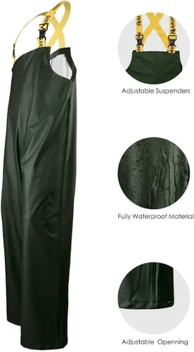 Vista 6 de FWG Traje de lluvia para hombre, chaqueta de trabajo impermeable resistente y pantalones con capucha