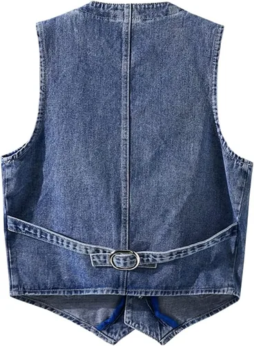 Vista 2 de LONGBIDA Chaleco de mezclilla para hombre, casual, ajustado, sin mangas, para exteriores