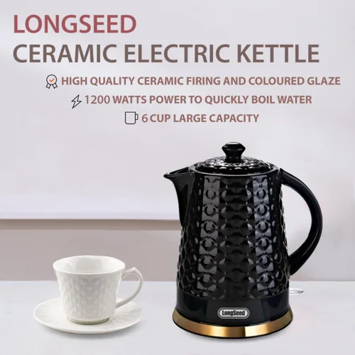 Vista 9 de Hervidor eléctrico de cerámica, 1.5L/1200 W hierve agua rápida y fácilmente con protección de ebullición y secado automático, base giratoria