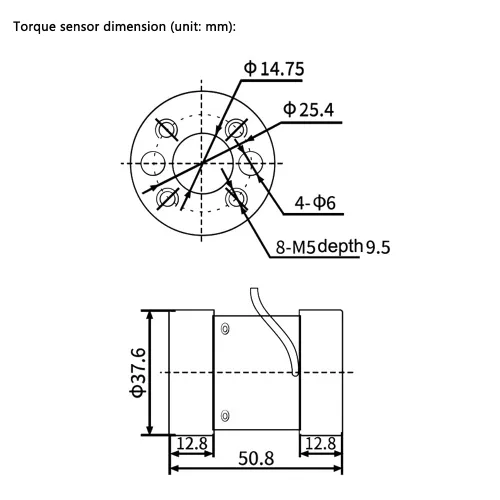 Vista 6 de Sensor de par de reacción micro ATO para par estático, 0.5-150 Nm, señal de salida 0-20mV (0.5 Nm)