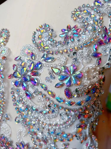 Vista 3 de Apliques de encaje hechos a mano con diamantes de imitación para coser en cuentas de vidrio, accesorios para ropa de vestir (color AB)