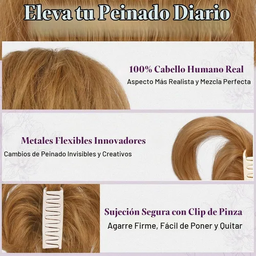 Vista 4 de BARSDAR Extensión de cabello humano corto con clip de garra con metales flexibles, cabello humano real de 8 pulgadas, extensiones de moño