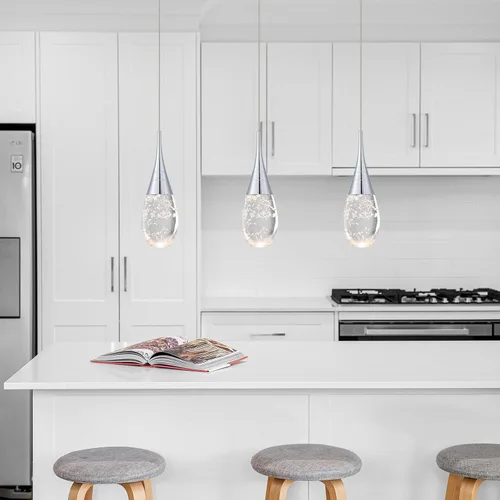Vista 3 de JoollySun Mini lámpara colgante de cristal: 1 luz de lágrima regulable de 3 colores (3000 K-6000 K) colgante LED para isla de cocina baño - cromo