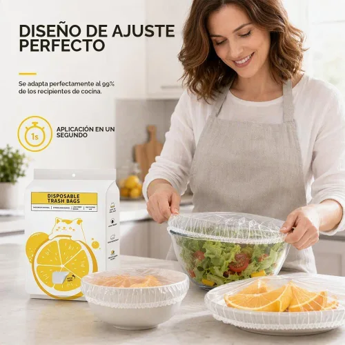 Vista 3 de 300 fundas elásticas desechables para alimentos para cuencos y platos, (1) Cubierta plástica gruesa desechable, envoltura de plástico extra grande