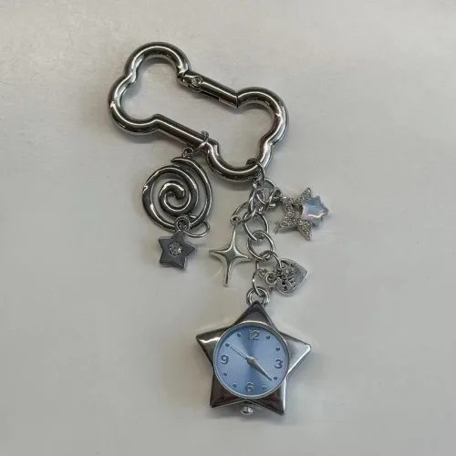 Vista 5 de Vhitler Vintage Keychain Retro Pocket Watch Bag Charms for Handbag Y2k Emo Accessories Backpack Charms 2000s Grunge Aesthetic Hueso Negro