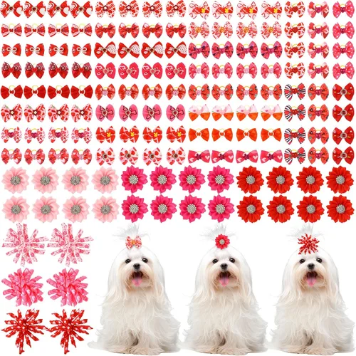Vista 8 de Kacctyen 150 lazos para perros del día de San Patricio con bandas de goma, lazo para el pelo de perro Yorkie con flores del día de San Patricio