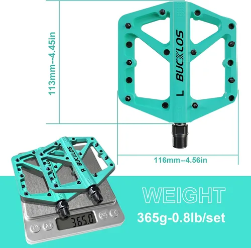 Vista 6 de BUCKLOS Pedales de Bicicleta de Montaña MTB Pedales Planos, Bicicleta de Carretera para Adultos Plataforma Grande Pedal Antideslizante de Nylon