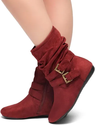Vista 5 de Herstyle Lindell Botas de pantorrilla de tacón plano para mujer, con cremallera lateral, botines de tobillo