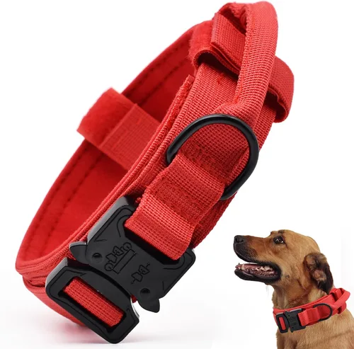 Vista 13 de Collar táctico para perro, collar ajustable de nailon para entrenamiento militar con mango de control y hebilla metálica de liberación rápida pesada