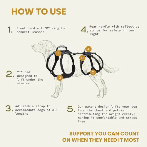 Vista 3 de Help 'Em Up® - Arnés de elevación para perros │ Arnés de elevación ajustable para perros │ Soporte de cuerpo completo, soporte de pierna trasera