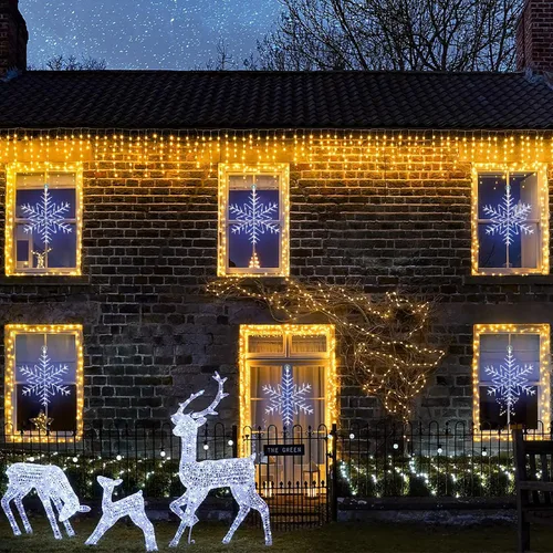 Vista 6 de Zimati - Luces navideñas para ventana, diseño de copo de nieve 14 in Iron Frame, Cool White, USB Powered, Timer, Remote Control, 8 Lighting Modes