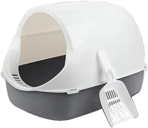 Vista 2 de Caja de arena para gatos semicerrada sin puerta y cuchara integrada, plástico PP de doble propósito a prueba de salpicaduras de 2 pulgadas