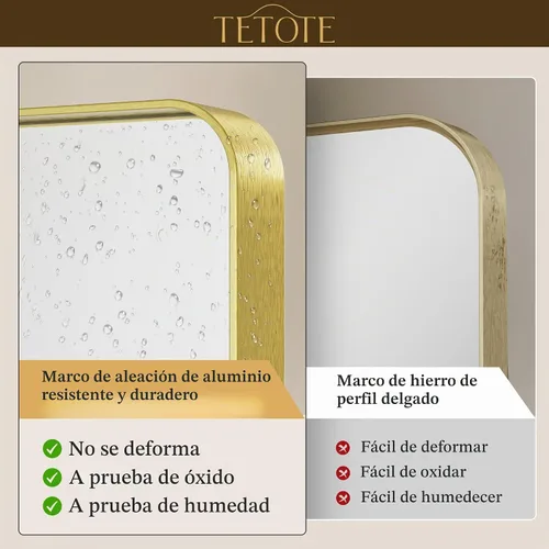 Vista 3 de TETOTE Espejo de marco dorado cepillado de 16 x 24 pulgadas, espejo de tocador de baño de latón dorado para pared, espejo enmarcado rectangular