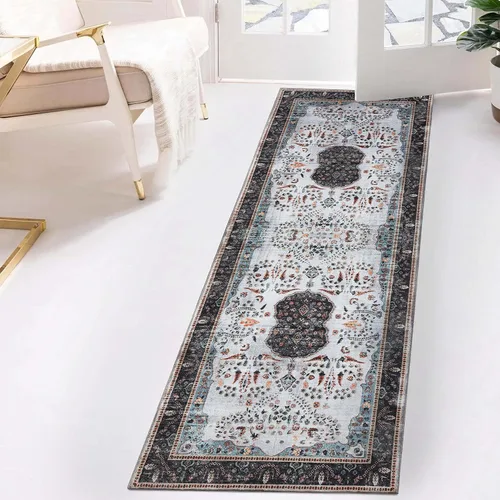 Vista 20 de SUPERIOR Medallion - Alfombra lavable, respaldo de algodón, alfombra para mesa de comedor, alfombra para vestíbulo, de fácil cuidado, alfombra Negro