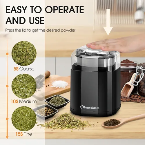 Vista 2 de Hermolante Molinillo de especias para hierbas, molinillo de hierbas de 200 W con hoja de acero inoxidable y cepillo de limpieza, molinillo eléctrico