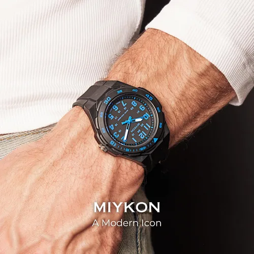 Vista 2 de Miykon Black Analog Sports Dive Watches for Men – 100M Waterproof Watch with Rotating Bezel, Tactical Swiss Army Field Watch with Military Time