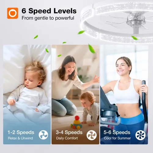 Vista 5 de addlon - Ventiladores de techo de 20 pulgadas con luces y control remoto Blanco - Estrellado