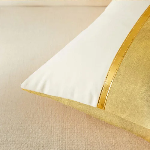 Vista 3 de Fancy Homi Paquete de 4 fundas de almohada decorativas para sala de estar, sofá cama, retazos de terciopelo con cuero dorado, decoración moderna