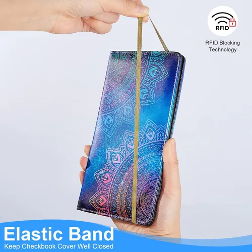 Vista 4 de Funda de chequera para chequera personal, funda de registro RFID con soporte para bolígrafo y divisor de plástico transparente integrado