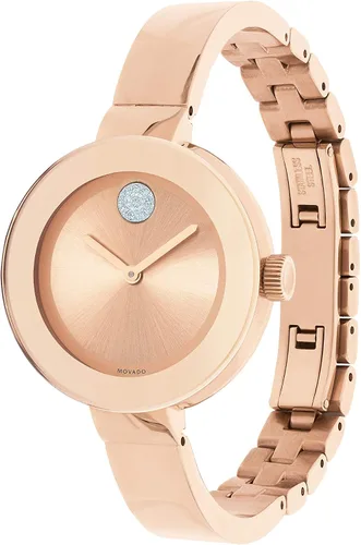 Vista 3 de Movado Brazalete BOLD para mujer de oro rosa con esfera plana de rayos solares, doradorosa (modelo 3600202)