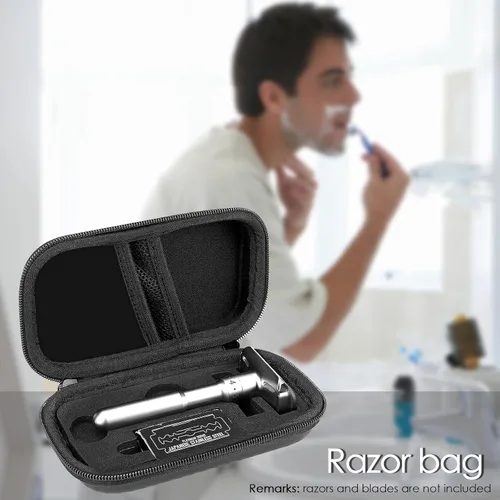 Vista 6 de Linkidea - Estuche de viaje duradero para afeitar, caja de almacenamiento para cuchillas de afeitar de mango corto y largo y accesorios, compatible