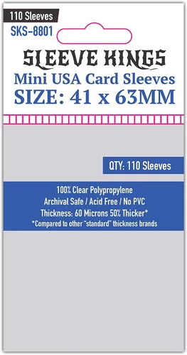 Vista 38 de Sleeve Kings Fundas para tarjetas estándar, 110 unidades, transparentes de 60 micrones de grosor, tamaño mini (1.575 x 3.504 in), compatibles