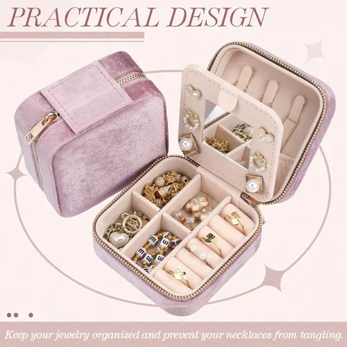 Vista 7 de Yinkin Joyero de viaje portátil de 6 piezas, caja de regalo de dama de honor, joyero de terciopelo, pequeño organizador de joyas de viaje, mini