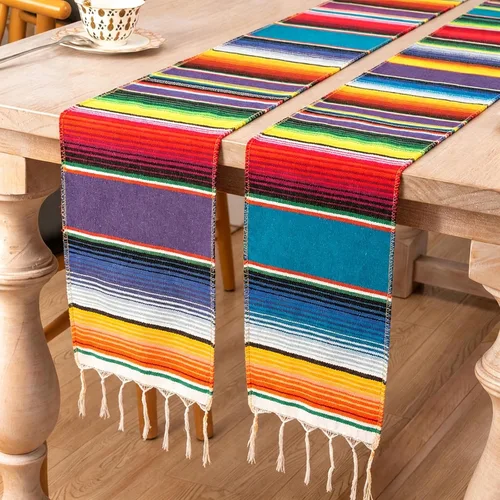 Vista 12 de Camino de mesa mexicano, paquete de 12 unidades, 14 x 84 pulgadas, decoración de fiesta temática mexicana para fiesta del Cinco de Mayo, Serape