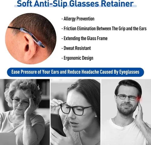 Vista 6 de lvvfit Lentes de silicona suave con puntas de sien, retenedores de lentes elásticos antideslizantes para lentes de sol, lentes de lectura, 6 pares