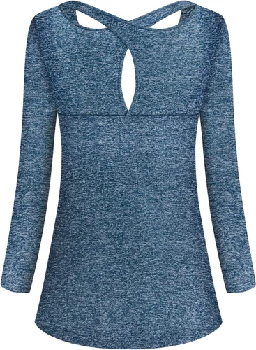 Vista 2 de Cucuchy - Camisetas de yoga para mujer con manga larga y fluidas cruzadas