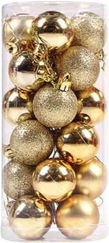 Vista 7 de 24 adornos de bola de Navidad, mini esferas de Navidad de plástico inastillables con cuerda para colgar, juego de bolas decorativas empaquetadas